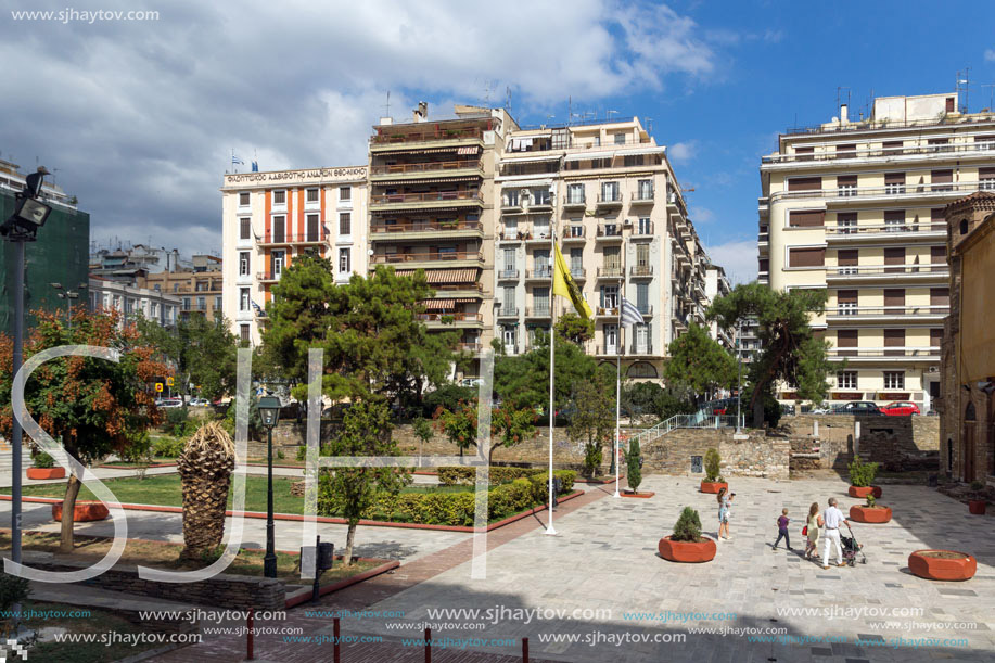 THESSALONIKI, GREECE - SEPTEMBER 30, 2017:  Amazing view of Agia Sofia Square in city of Thessaloniki, Central Macedonia, Greece